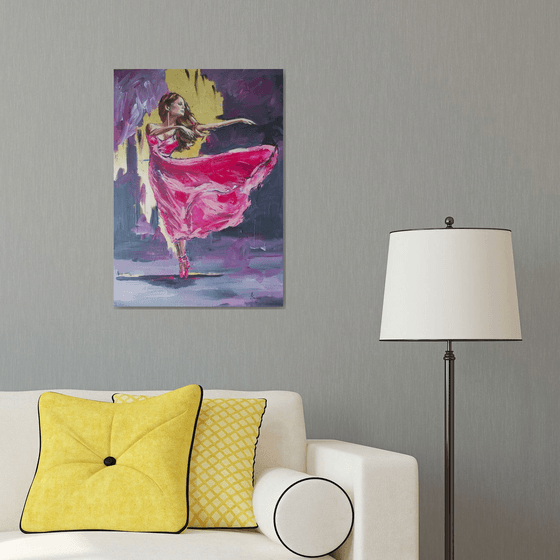 Ballerina in Magenta-  Ballerina Acrylic Painting on Canvas