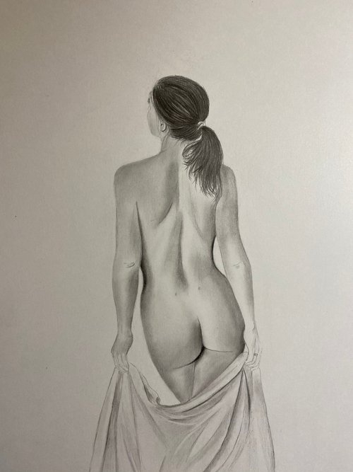 Nude lady with towel by Maxine Taylor
