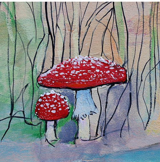 Сhecker. Mushrooms. Beach