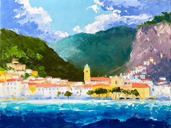 Amalfi coast painting, Italy painting, Mediterranean painting
