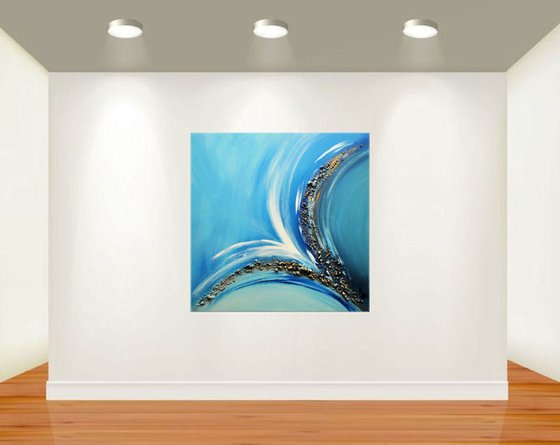 Flight  - abstract acrylic painting canvas wall art blue white gold modern art