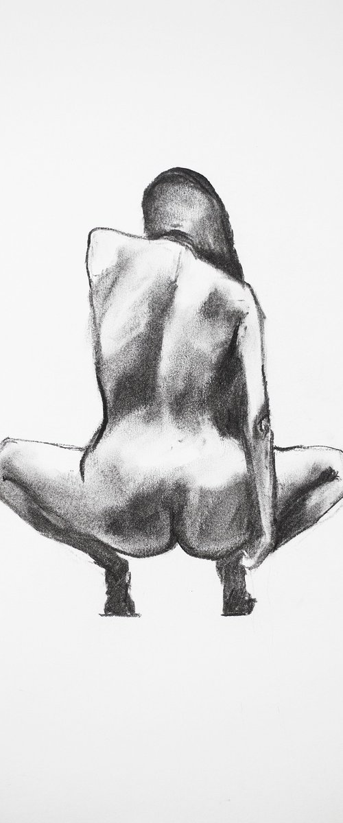 Nude in charcoal. 43. Black and white minimalistic female girl beauty body positive by Sasha Romm