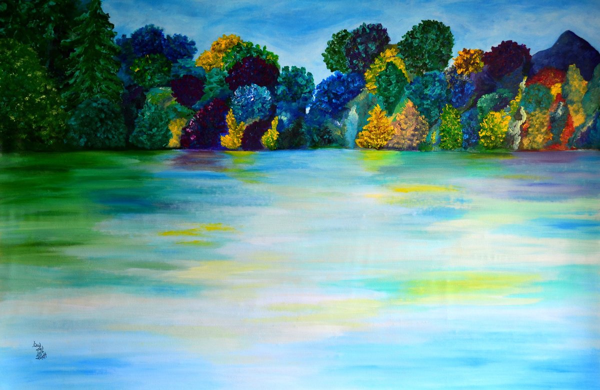 Impressionistic Landscape Acrylic Painting By Isabelle Vobmann, 58 X 39, Meeting With Gauguin And Monet, Original Artwork