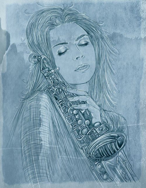 woman with sax by silvia gaudenzi