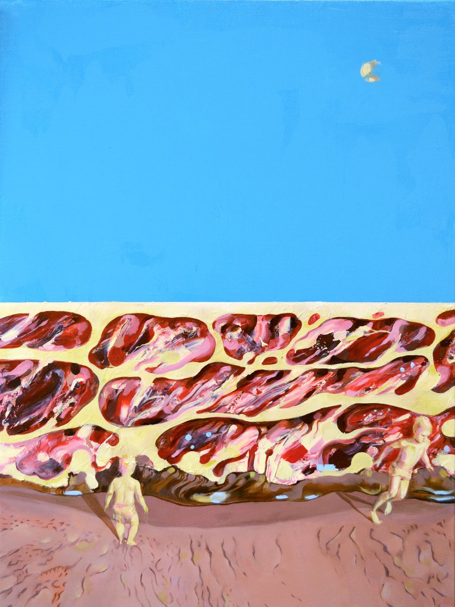 Surrealistic Landscape Painting By Vassa Ponomarjova, 24 X 31", Memory Of Turkish Sea 1, Original Artwork