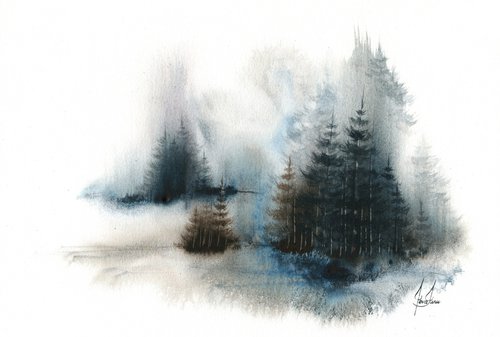 Places XXI - Watercolor Pine Forest by ieva Janu