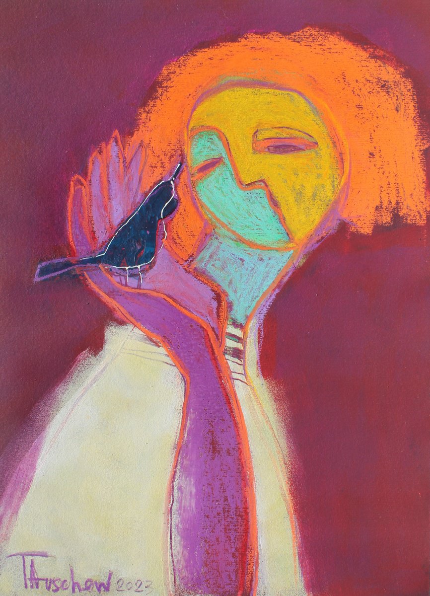 Portrait with a bird. by Tatjana Auschew