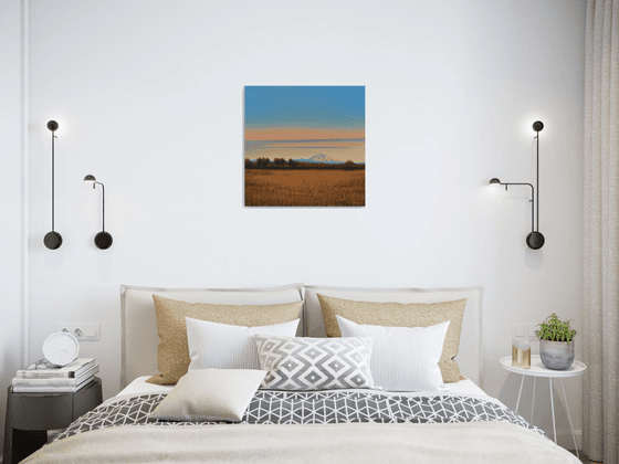 Mountain Wheat Field - Blue Sky Golden Field Landscape