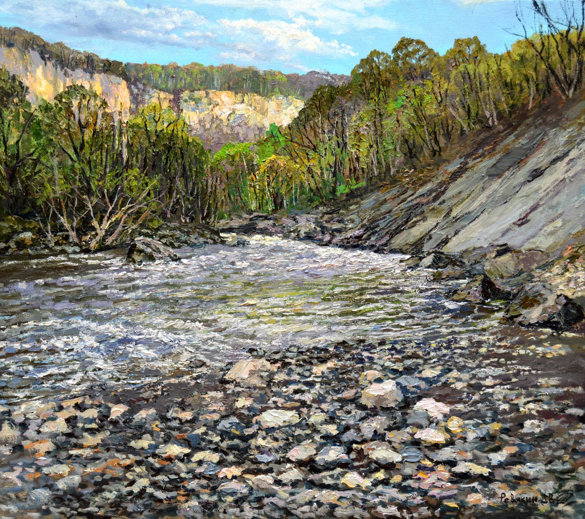 Original oil painting landscape White river canyon by Dmitry Revyakin