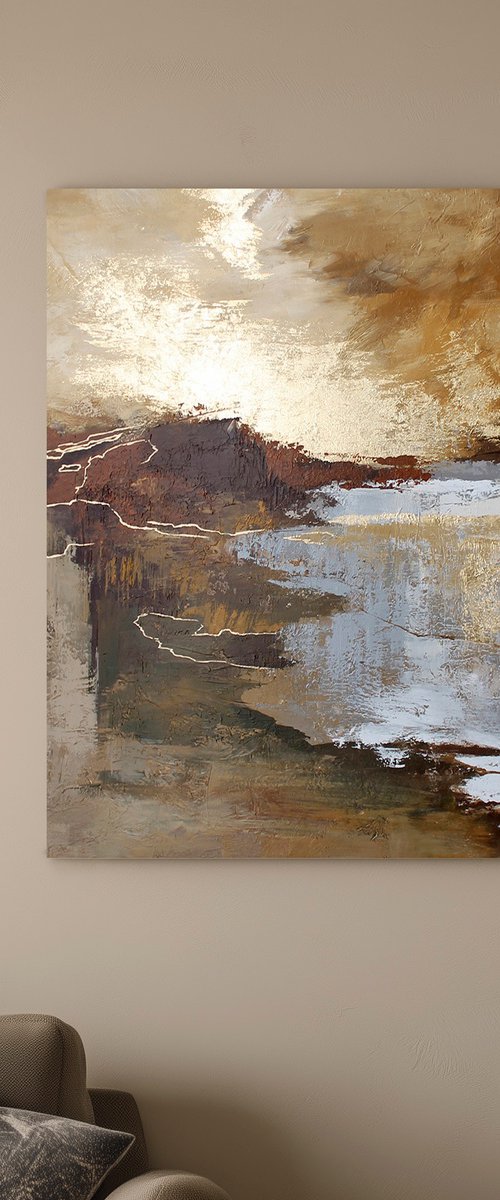 "Highland" Abstract brown beige gold art by Solomia