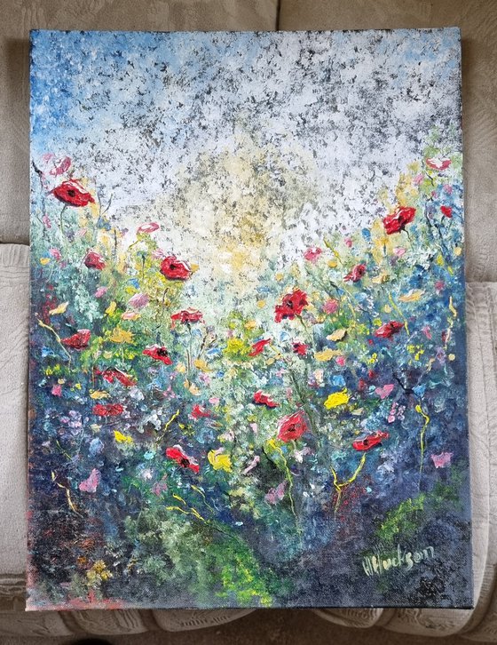 Textured Wildflowers 16" x 12" Original Oil Painting