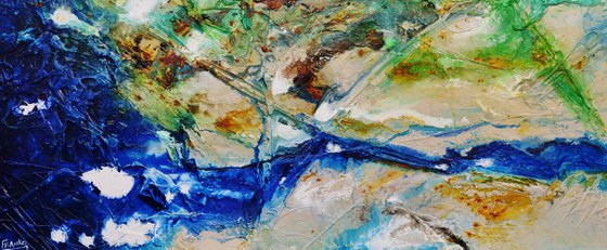 Natures Essence 240cm x 100cm Blue Cream Green Abstract Art