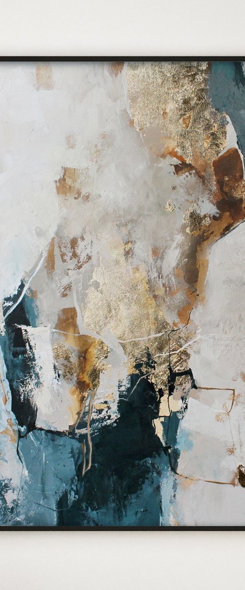 "Flow 5" Blue gold abstract acrylic art by Yana Sagan