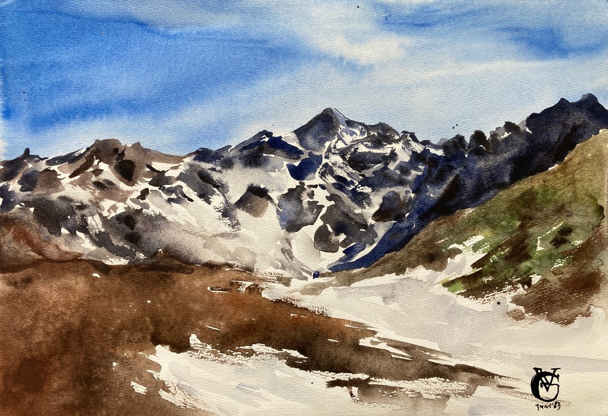 Impressionistic Landscape Watercolour By Valeria Golovenkina, 15 X 11", Ile Alatau #2, Original Artwork