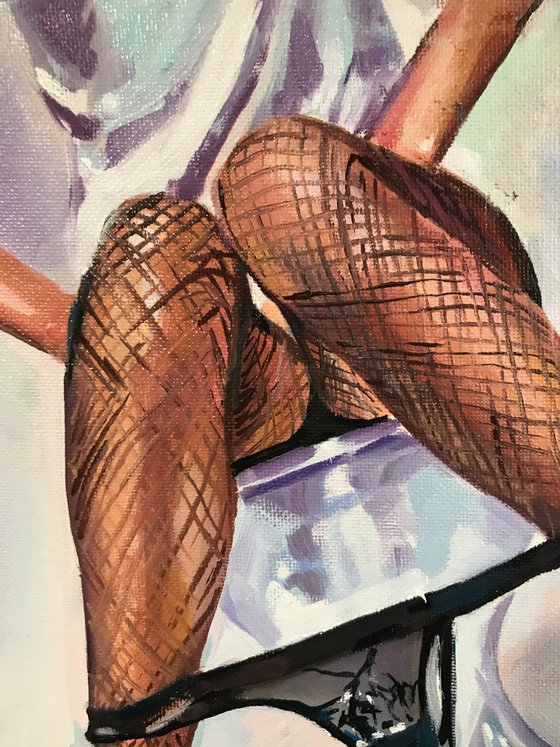 LIFE WITHOUT PANTIES - original oil painting, erotic art, pop art, office art, decor home, gift idea, panties