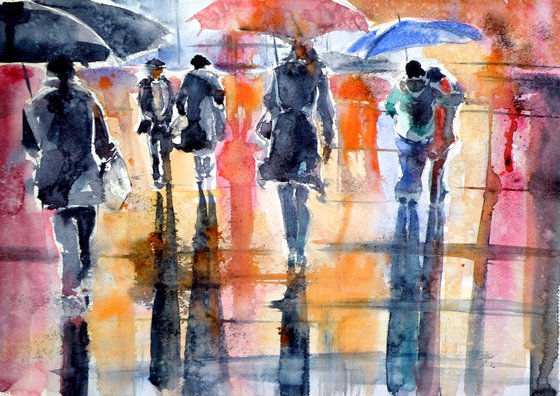 People in rain