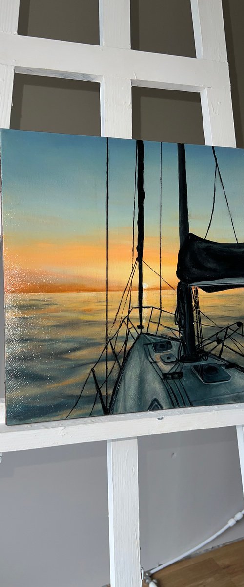 Sailboat at sunset by Valentina Ash