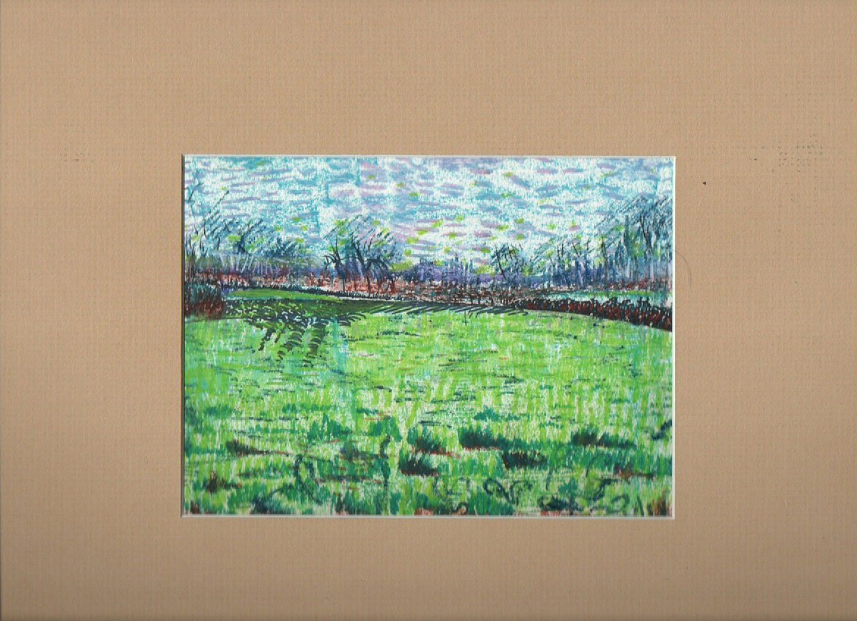Impressionistic Landscape Pastel Drawing By Richard Meyer, 7 X 5", A Cornish Landscape, Original Artwork