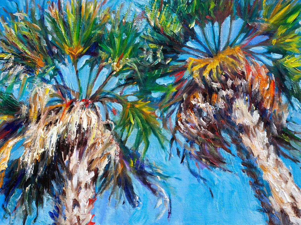Expressive Botanical Oil Painting By Liudmila Pisliakova, 13 X 10", Palm Trees Framed, Original Artwork