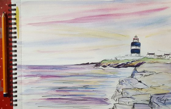 Hook Head Lighthouse at Dawn - Watercolour & Pencil study