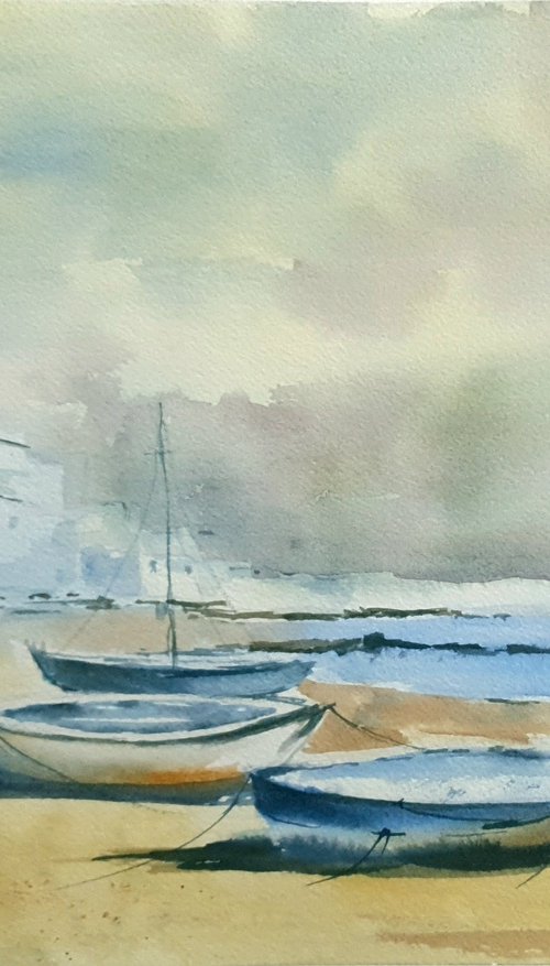 Boats on the Shore at Calella by Charles Pierson