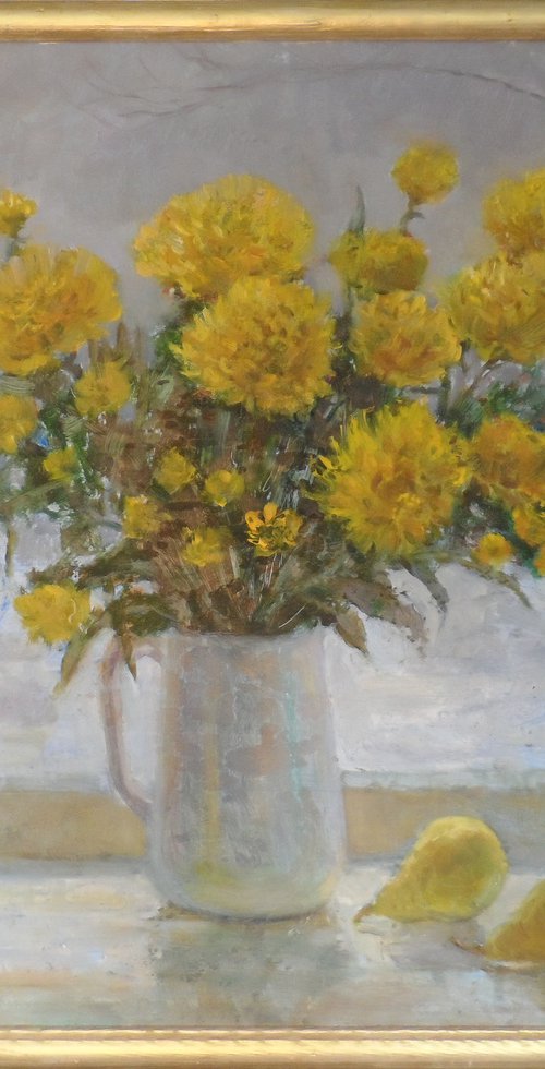 Chrysanthemums and pears by Viktor Mishurovskiy