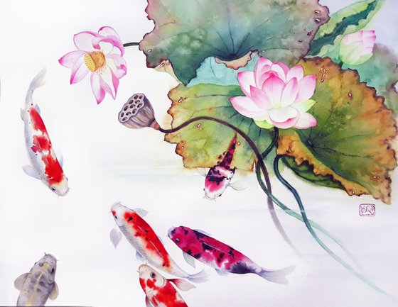 Koi Fish and Lotus Flowers #1