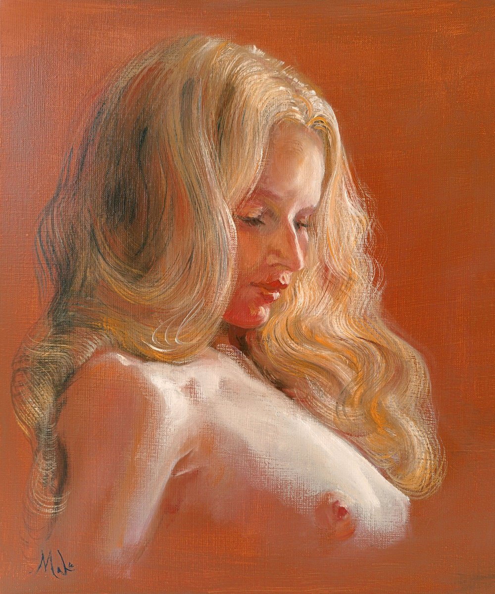 Expressive Portrait Oil Painting By Isabel Mahe, 15 X 18, Oriental Perfume, Original Artwork