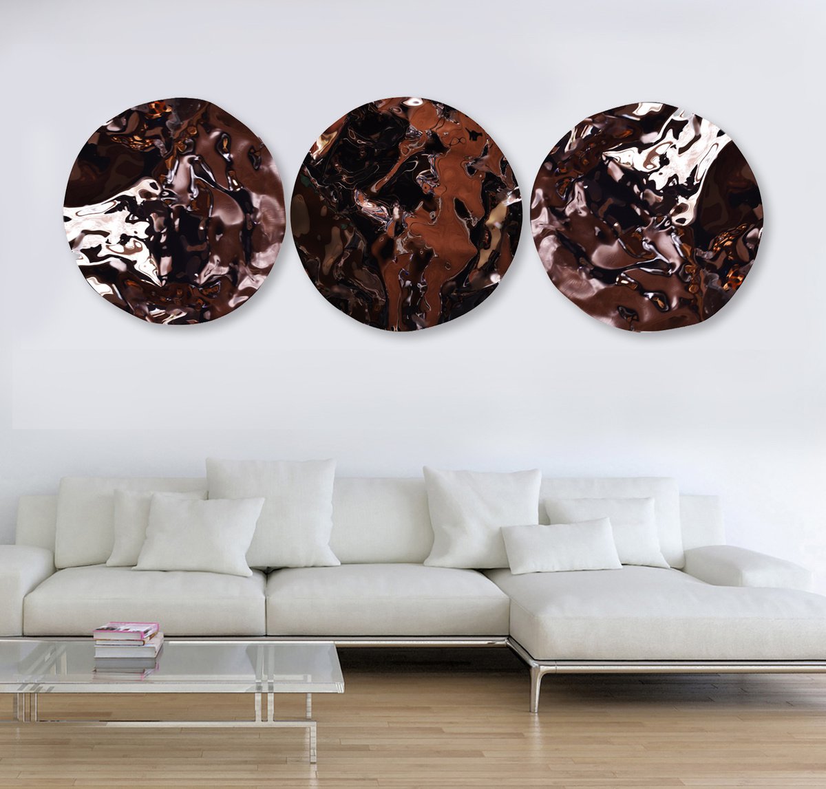 Game of lights in Brown / Triptych Unique Sculptural Large 3-Dimensional Contemporary Abst... by Anna Sidi-Yacoub