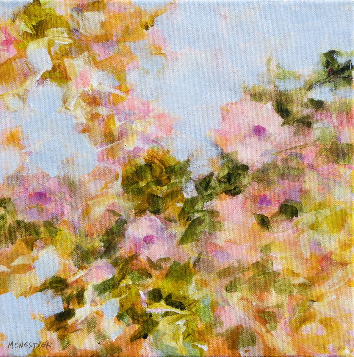 Impressionistic Botanical Acrylic Painting By Fabienne Monestier, 12 X 12, So Sweet Roses, Original Artwork
