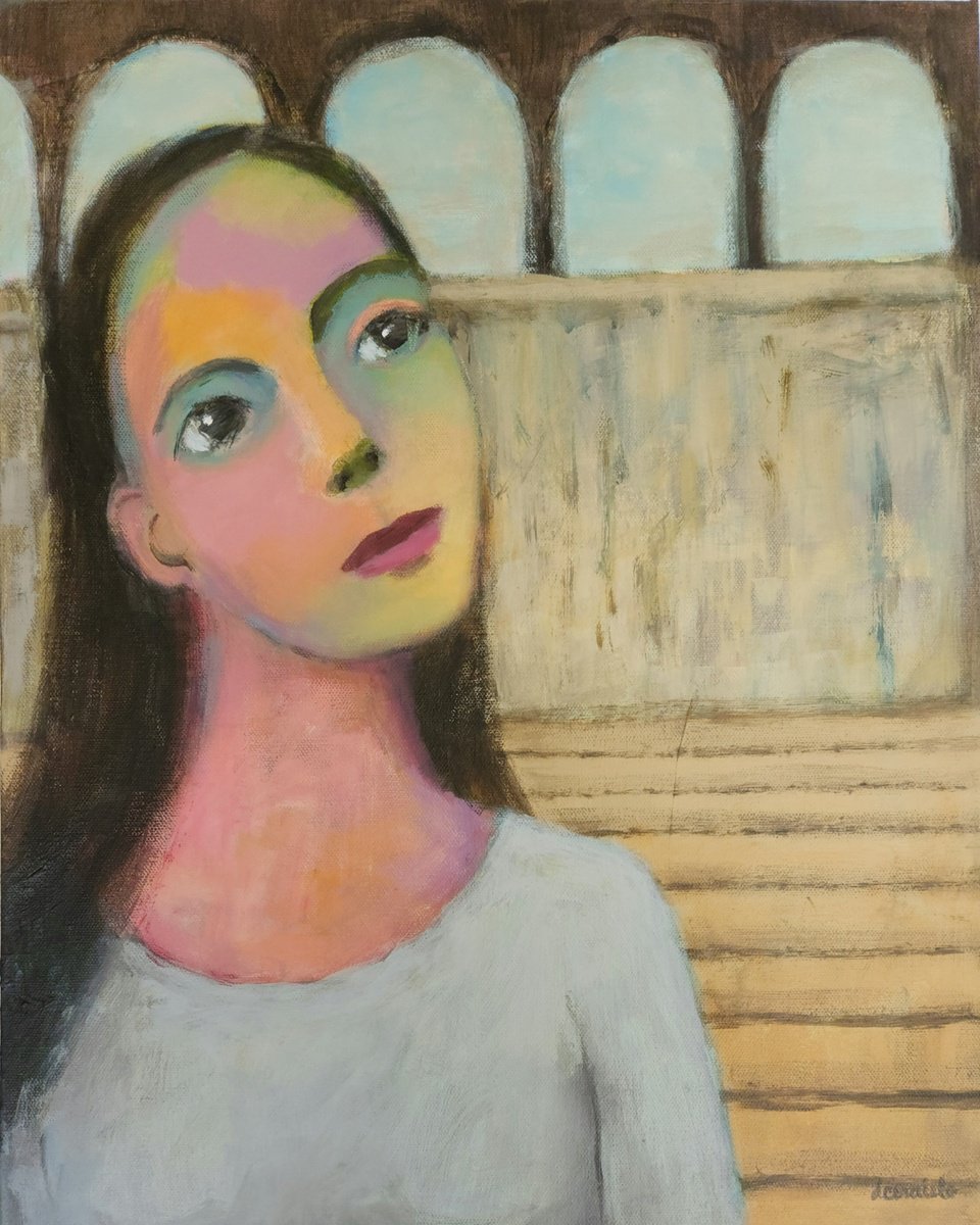 Expressive Portrait Acrylic Painting By Donna Ceraulo, 16 X 20, Teresa, Original Artwork