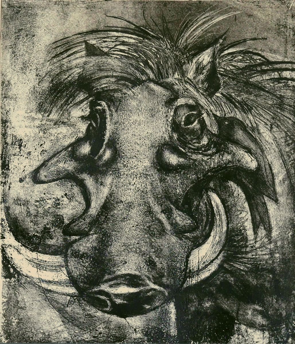 Illustrative Animal Etchings & Engravings By Isabel Hutchison, 15 X 17, Warthog Etching, Original Artwork