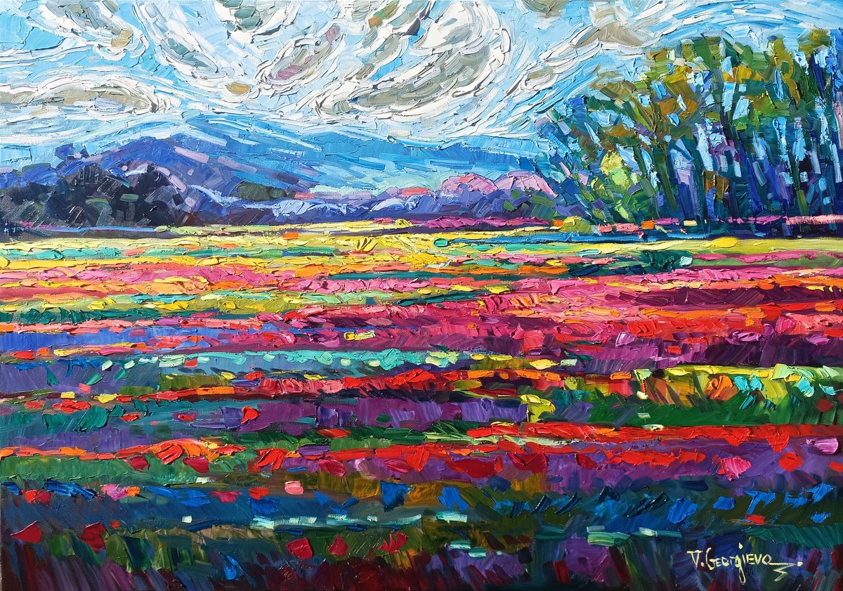 Impressionistic Landscape Oil Painting By Vanya Georgieva, 39 X 28", Soul Sing, Original Artwork