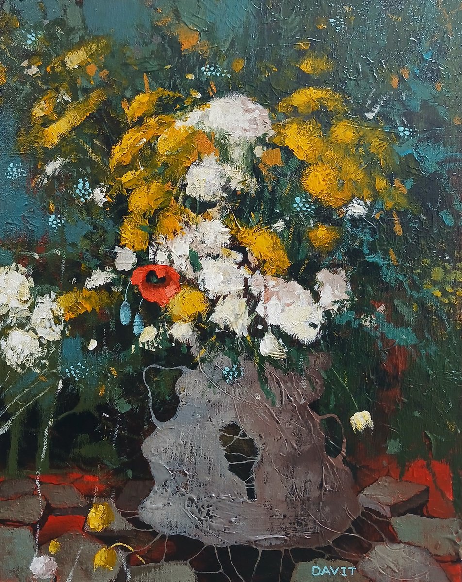 Rustic Floral Still Life By Davit Arstamyan, 16 X 20, Artwork For Sale On Artfinder