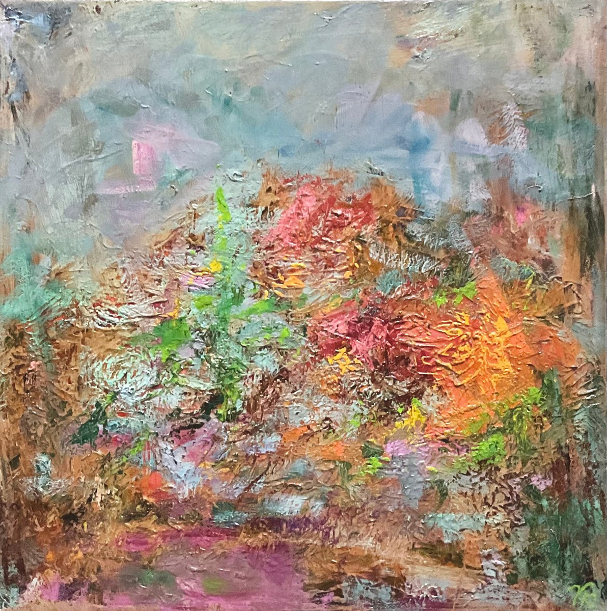 Abstract Oil Painting By Vera Klimova, 16 X 16", Awakening, Original Artwork