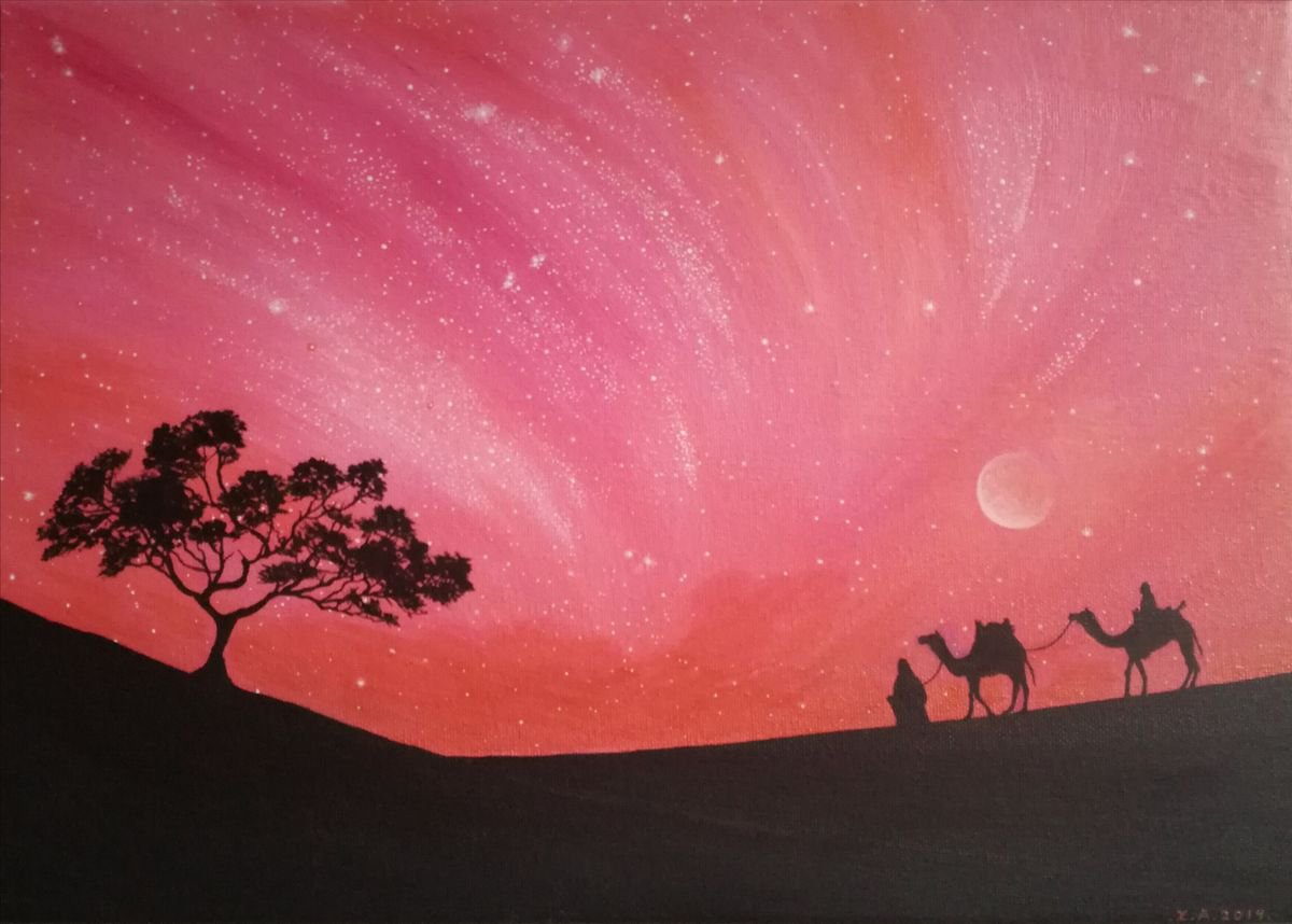 Landscape Acrylic Painting By Zoe Adams, 16 X 12", Desert Crossing., Original Artwork