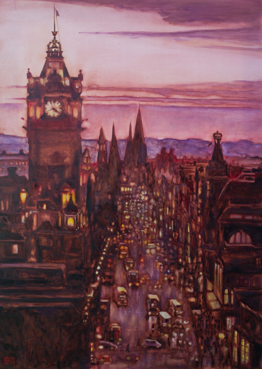 Impressionistic Cityscapes Oil Painting By Liudmila Pisliakova, 20 X 28", Lights Of The Old Edinburgh, Original Artwork