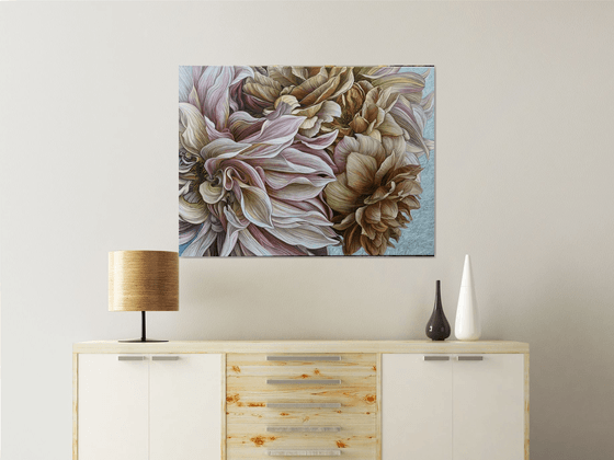 Dahlias and brown roses