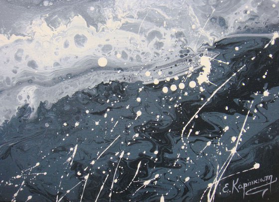"Silver Seascape"  LARGE Acrylic Painting 70x100 cm