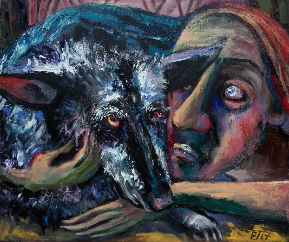 Expressive Animal Acrylic Painting By Elisheva Nesis, 24 X 20, The Last Days Together, Original Artwork