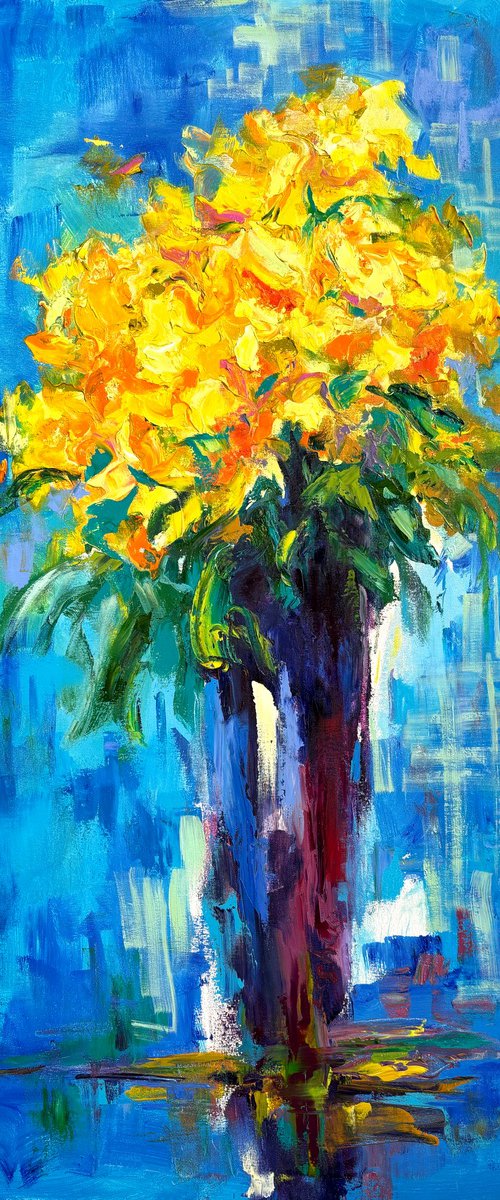 Yellow Roses on Blue — Golden Bouquet by Vitaly Leshukov Soldatov