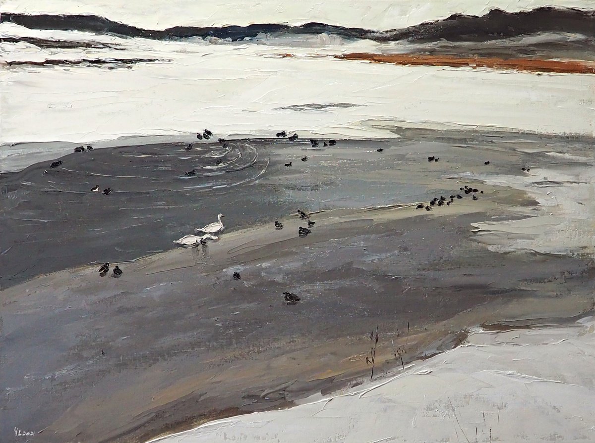 Impressionistic Landscape Oil Painting By Yuanyuan Liu, 31 X 24", Winter Landscape, Original Artwork