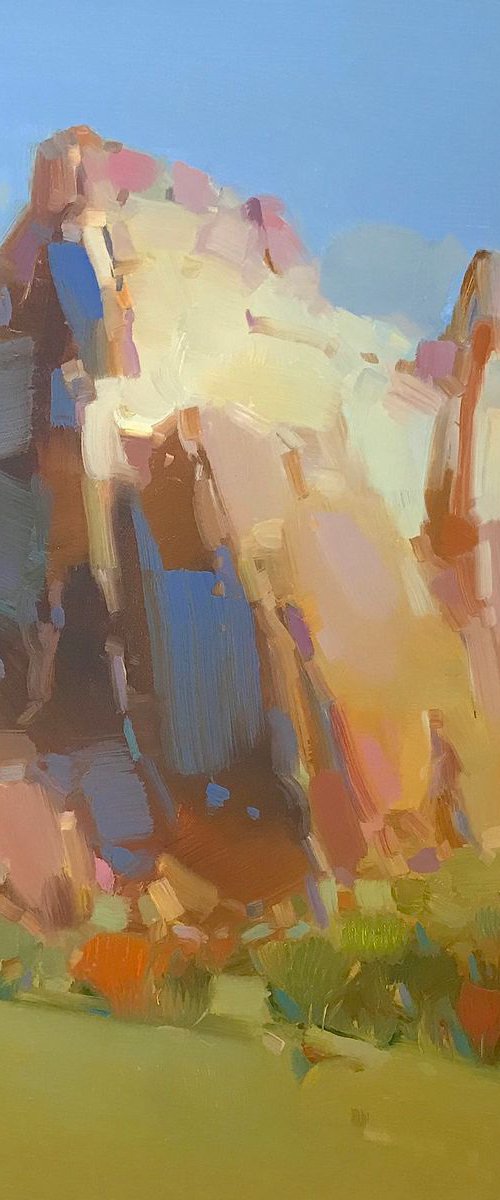 Cliff Mountain, Landscape, Original oil painting, One of a kind Signed by Vahe Yeremyan