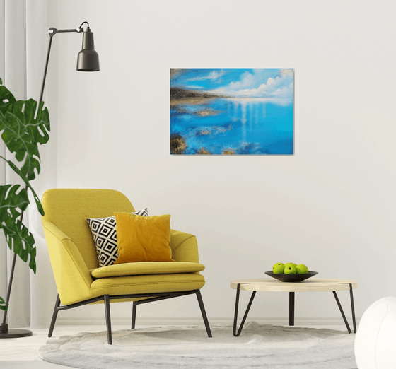 A XL large modern abstract figurative seascape painting "Blue emotion"