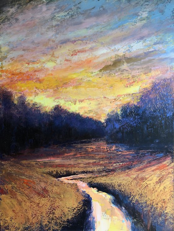 'Winter Stream IV' Sunset oil painting