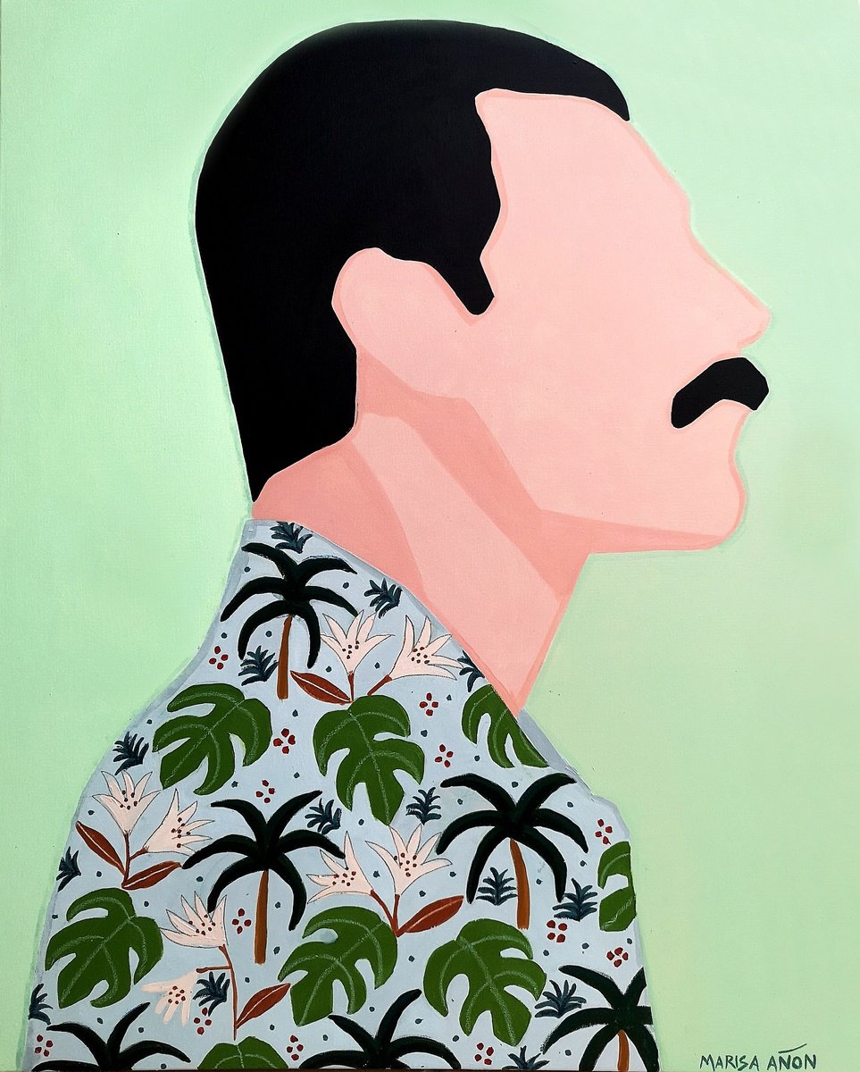 Abstract Portrait Acrylic Painting By Marisa Anon, 29 X 36", Freddie Portrait With A Shirt V, Original Artwork