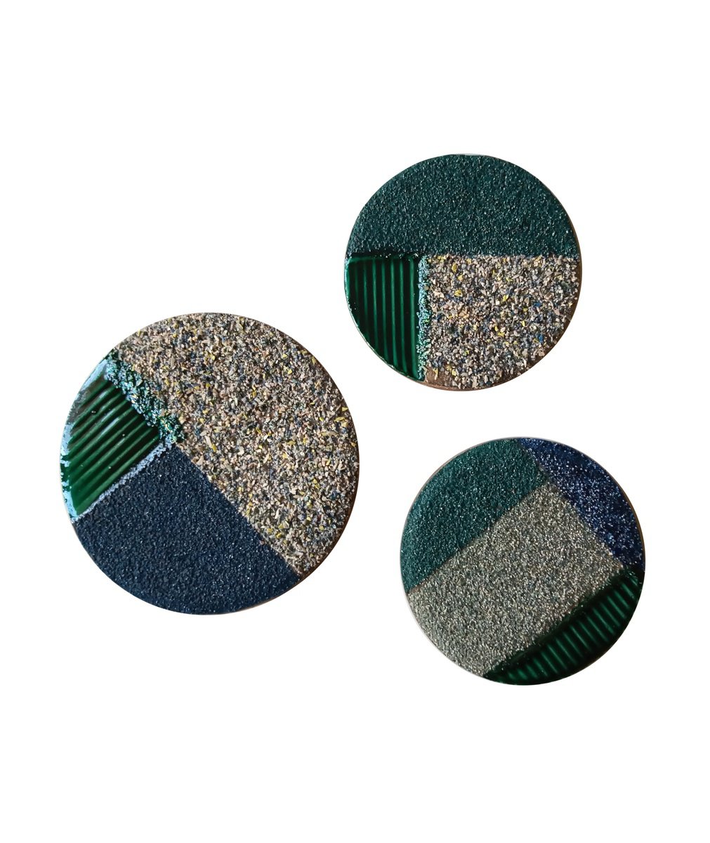 Geometric Abstract Relief By Rossitza Trendafilova, 14 X 14", "Code: Green: Triptych", Original Artwork