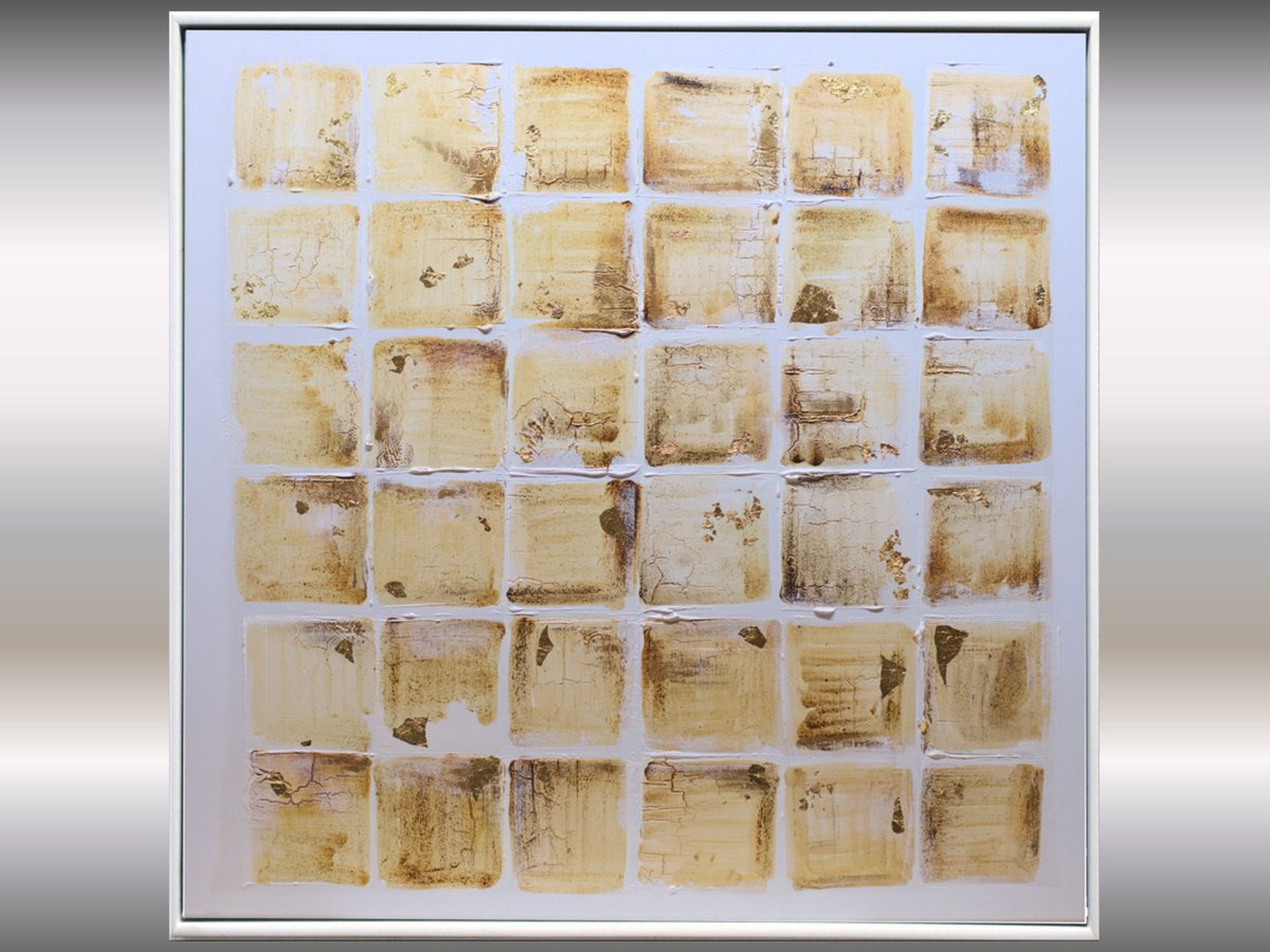 Abstract Acrylic Painting By Edelgard Schroer, 33 X 33, Rust And Gold Echoes, Original Artwork