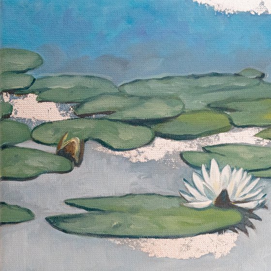 WATER LILIES, NO. 2 | ORIGINAL OIL SILVER LEAF PAINTING CANVAS