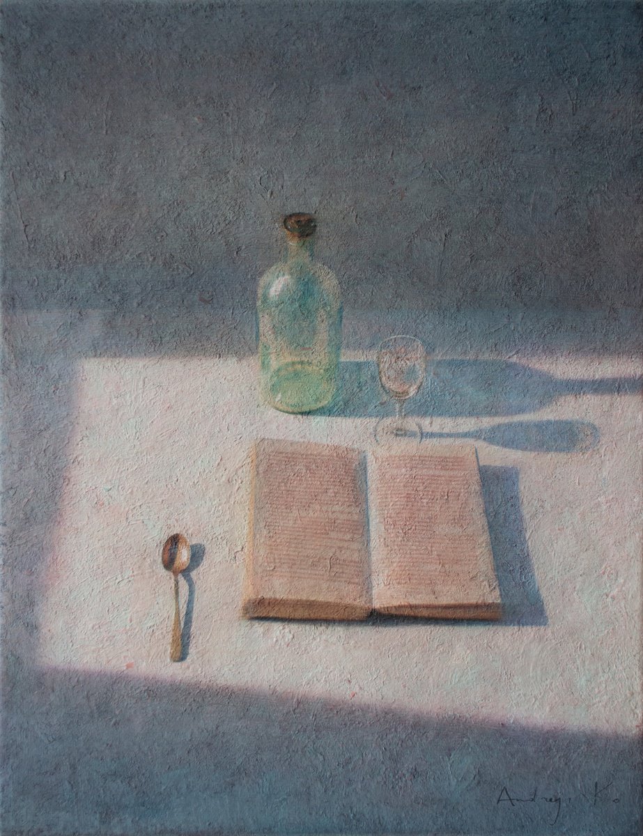 Impressionistic Still Life Acrylic Painting By Andrejs Ko, 20 X 26, Sunday Evening, Original Artwork